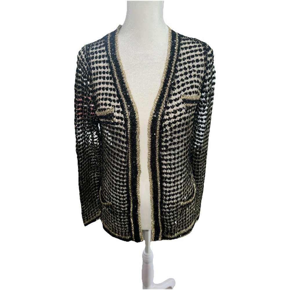 Rush By Rosanna Black Gold Metallic Cardigan SIZE Medium